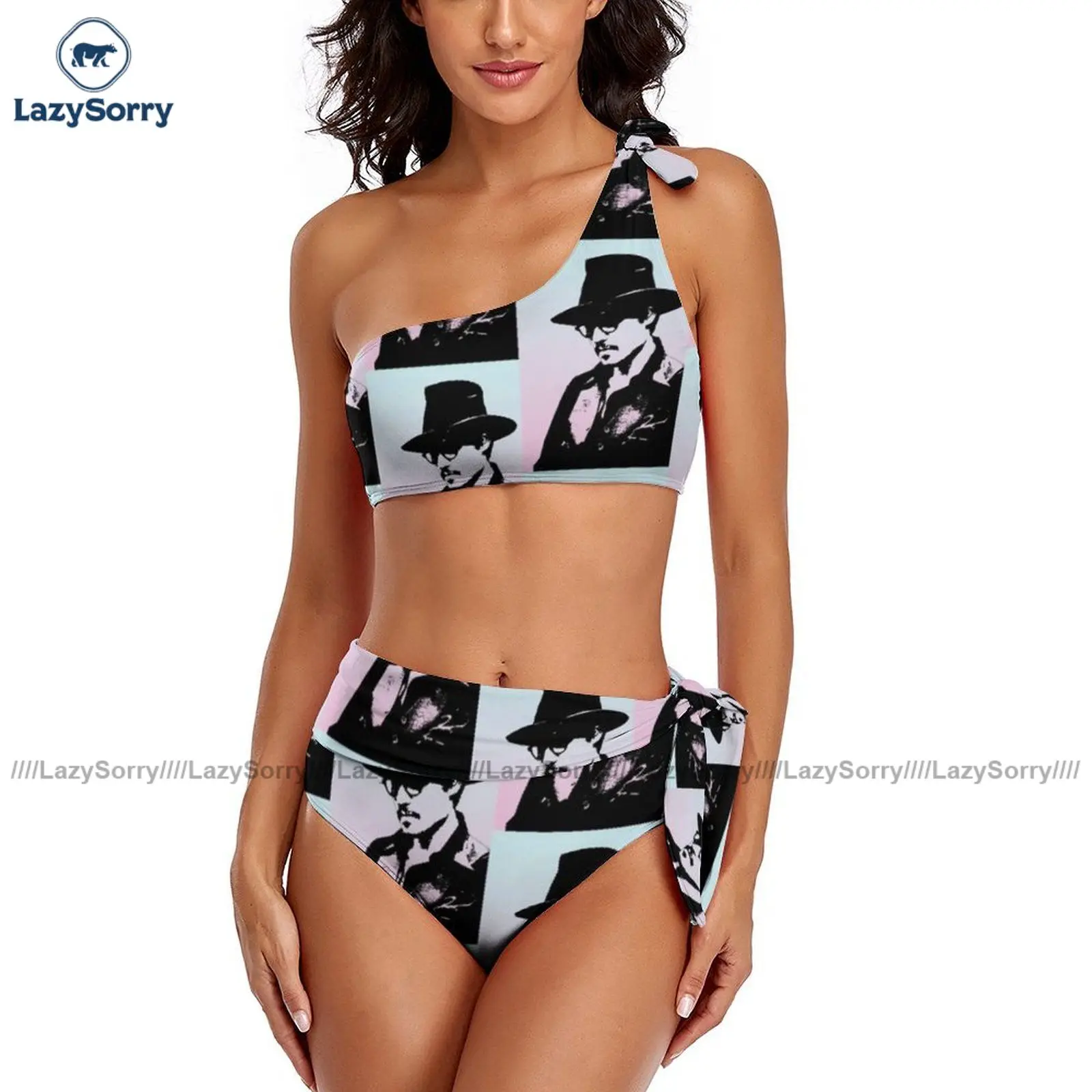 

Johnny Depp Bikini Swimsuit With Ties Female Swimwear Wholesale Funny Swim Two Piece Bathing Suit