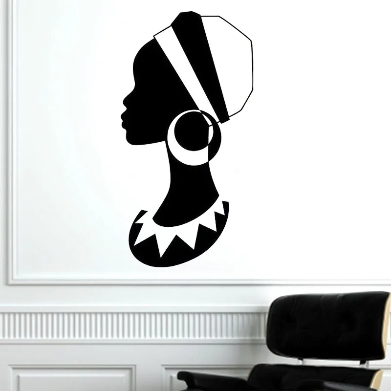 

African Woman Wall Decal Big Earring Fashion Girls Bedroom Wall Sticker Decoration Beauty Salon Vinyl Art Murals Home Decor