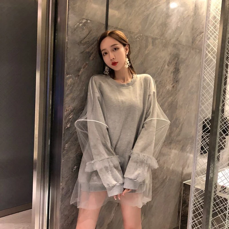 Осень 2019 новый уличная мода винтажный пуловер сетка Patchw толстовка женская одежда