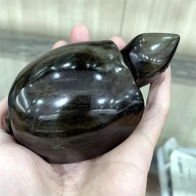 

Natural Black Obsidian Turtle Tortoise Figurine Natural Gemstone Crystal Carved Statue Crafts Room Decor