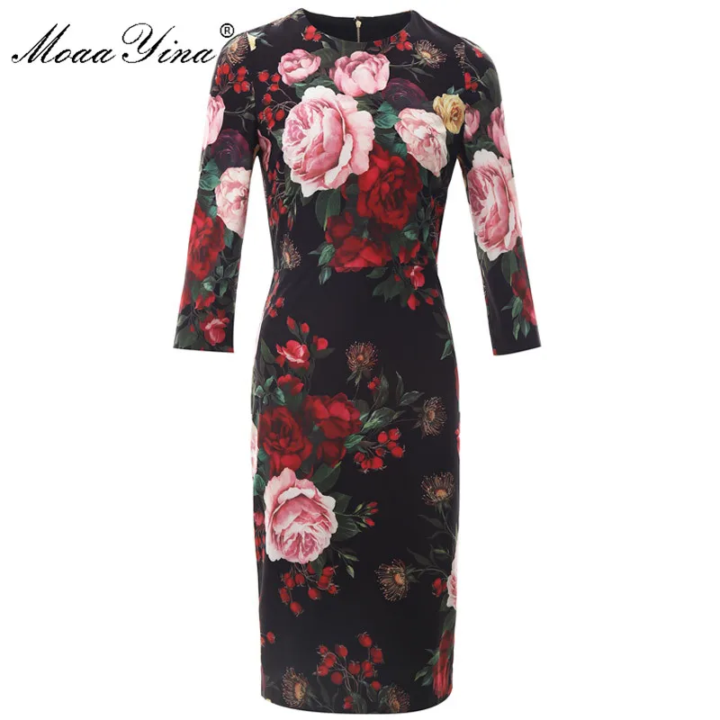 MoaaYina модное дизайнерское платье летнее женское винтажное с цветочным принтом