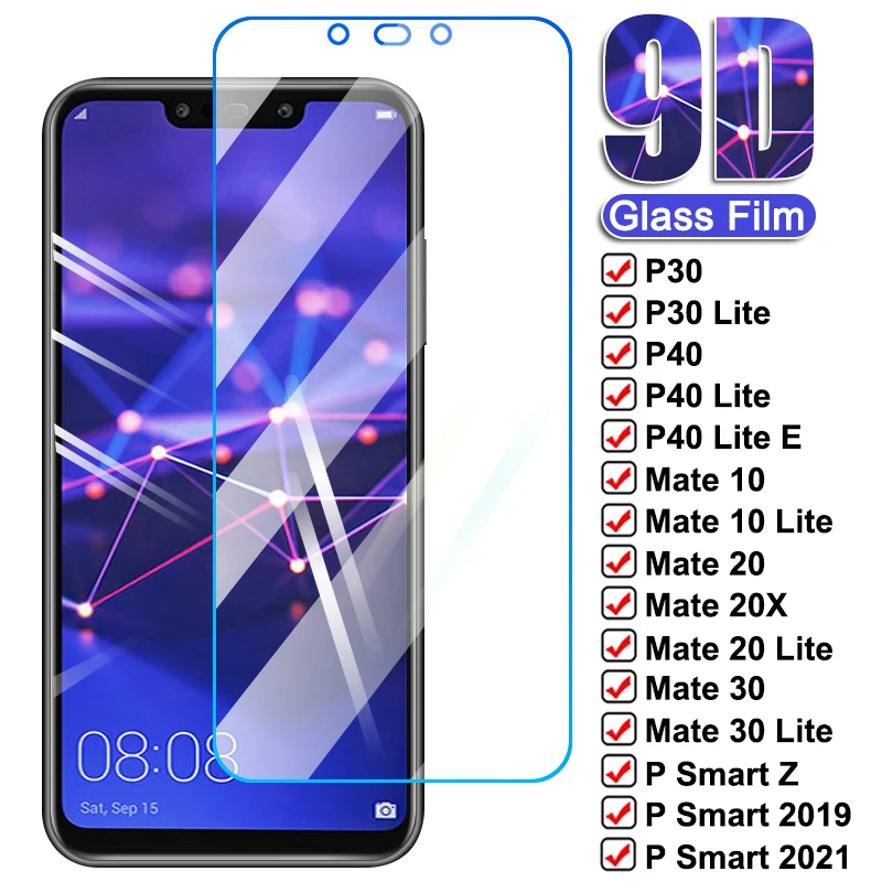 9D закаленное стекло для Huawei P30 P40 Lite E P Smart Z 2019 2020 Защитная пленка экрана Mate 30 20 10 20X