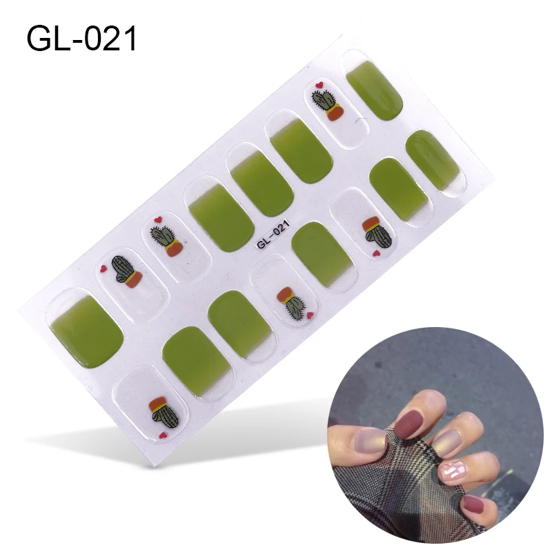 GL021 16 постов/1 Лист наклейки для ногтей УФ-гель лак для ногтей Обертывания полоски полное покрытие красочные наклейки-лак для ногтей Переводные картинки Маникюрный Инструмент - Цвет: GL021