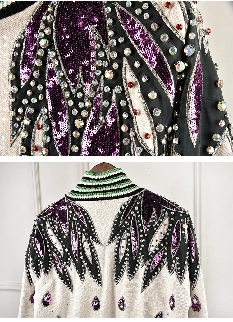 Новое поступление женские вязаные куртки с вышивкой и блестками модный свитер