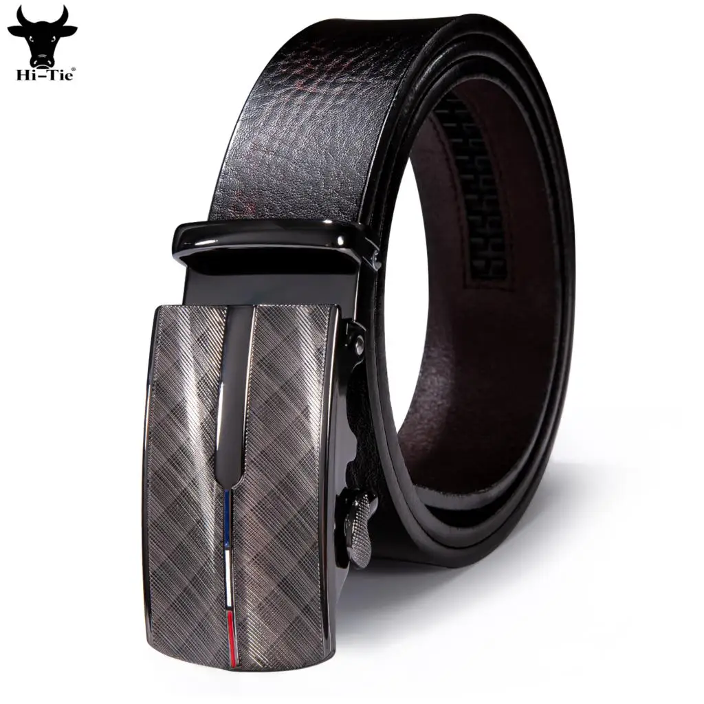Designer Automatic Buckles Mens Belts Dark Brown Coffee Genuine Leather Ratchet Waistband Belt for Men Dress Jeans Casual Formal