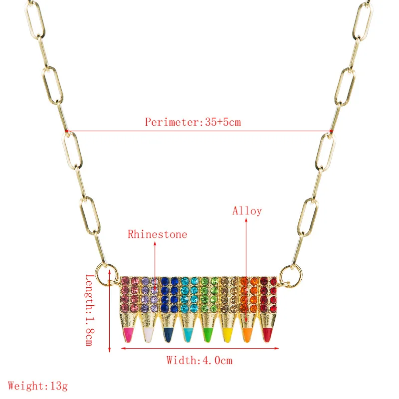 

Fashion Rainbow Crystals Paved Enamel Cute Crayon Link Chain Gold Pendant Necklace for Women Girls Party Birthday Necklaces