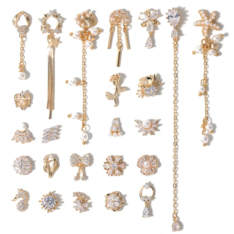 

Latest 2 pieces alloy Zircon Nail art decoration luxury zircon rhinestone tassel / heart / wing nail jewelry high end long nail