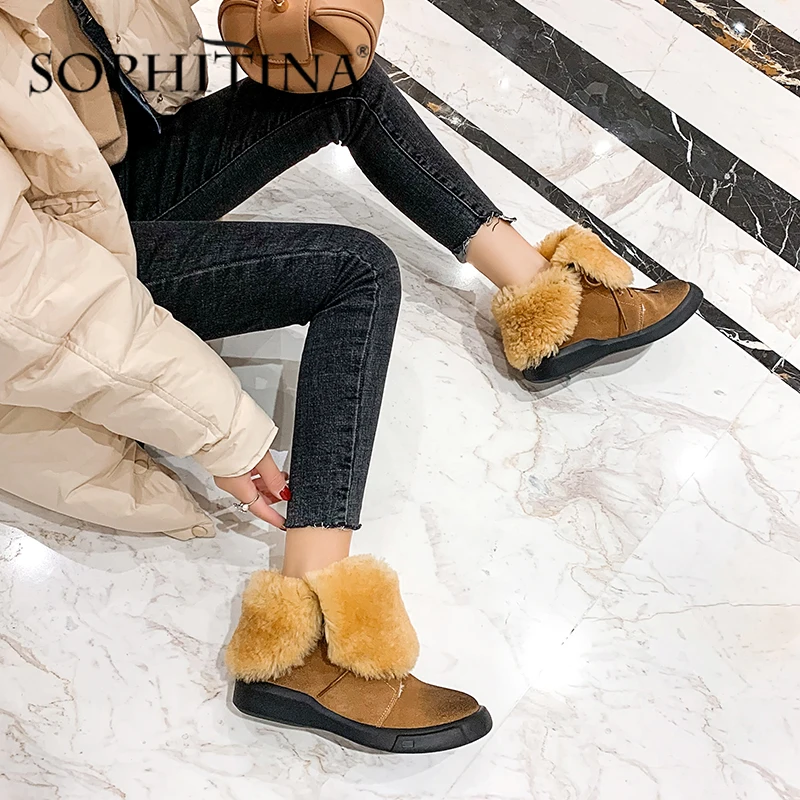 Женские теплые ботинки SOPHITINA зимние ручной работы из коровьей кожи на шнуровке с