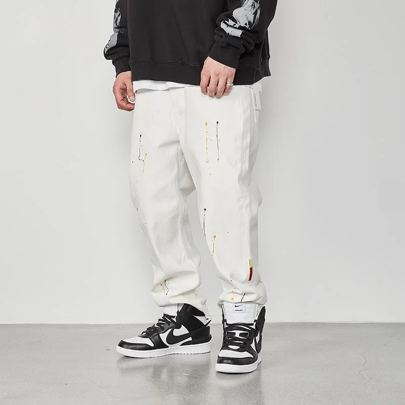 

Men's Wear 2021 Autumn New Printed Korean Streetwear Fashion INS Straight Blue Jeans Casual Denim Trousers For Male