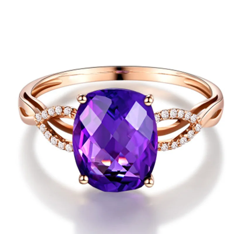 Кольца Cellacity Charms из серебра 925 с овальными аметистами, регулируемые по размеру, с отделкой розовым золотом - изысканный подарок на день рождения для женщин.