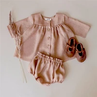 nowborn baby clothes sets spring baby girl blouse shorts linen cotton girls clothing long sleeve tops 2pcs toddler girls suit