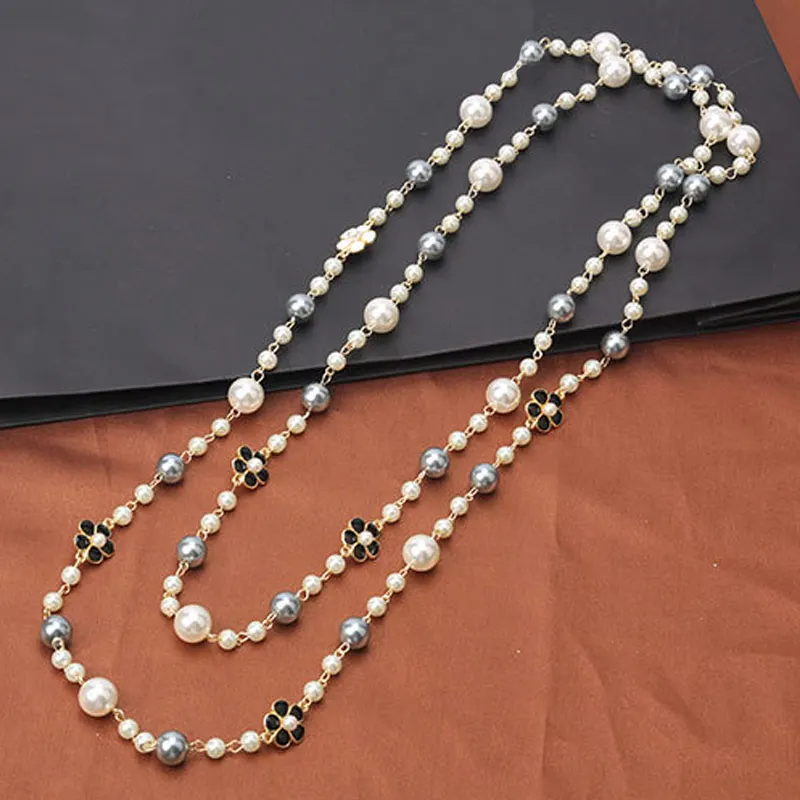 

New Camellia Long Necklaces For Women Necklace Double-layer Flowers Pearl Sweater Chain Necklace For Party woman