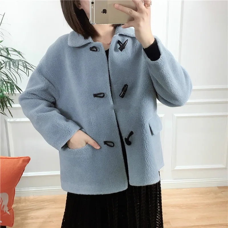 Женское пальто с натуральным мехом осенне-зимняя Корейская милая куртка овечьим