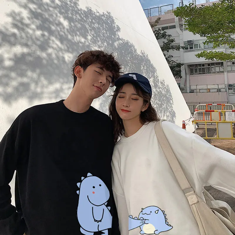 

Couple Dinosaur Hoodie Streetwear Women Harajuku Amine Sweatshirts Casual Autumn High Street Hoodie Funny Animal Loose Tops Male