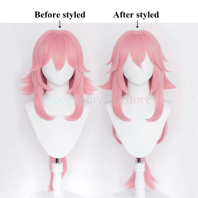 Genshin ударопрочный Косплей Yae Miko Wig Project Celestia Длинный розовый прямой конский хвост