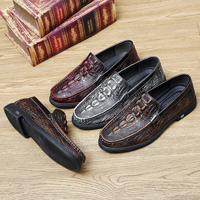 

2021 Summer New Crocodile Grain Leather Peas Shoes Casual Shoes Breathable Casual Peas Shoes