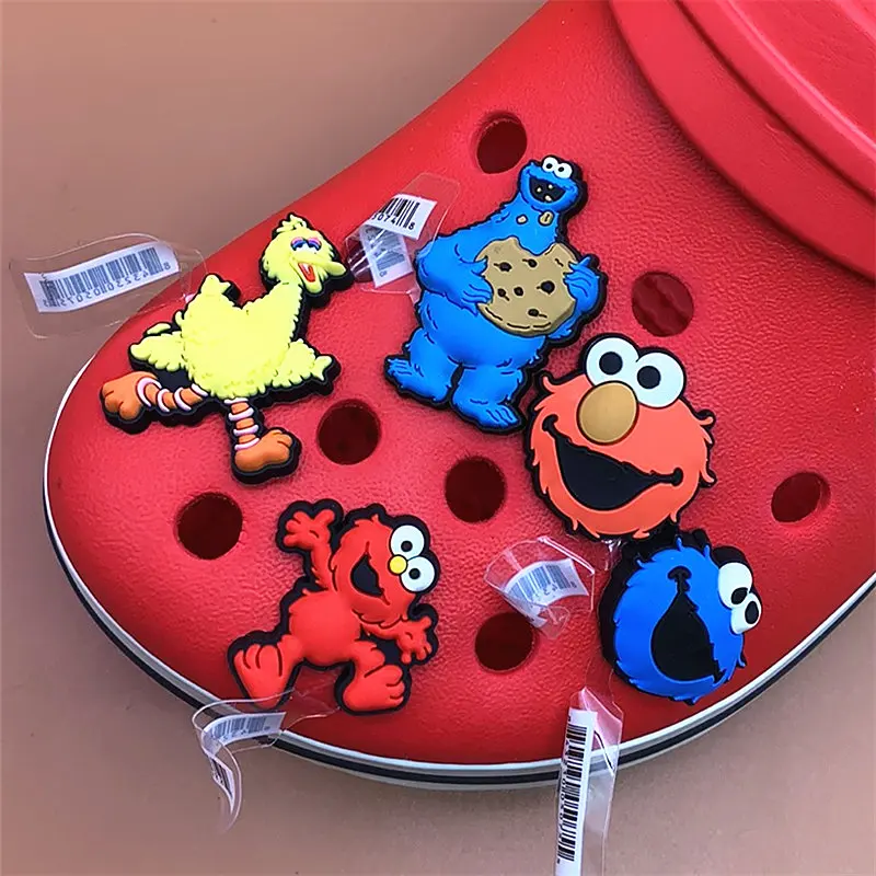 High imitation 1pcs Cartoon PVC Shoe Charms Sesame Street Shoe Accessories Shoe Buckle Decorations fit Croc JIBZ Kids X-mas Gift