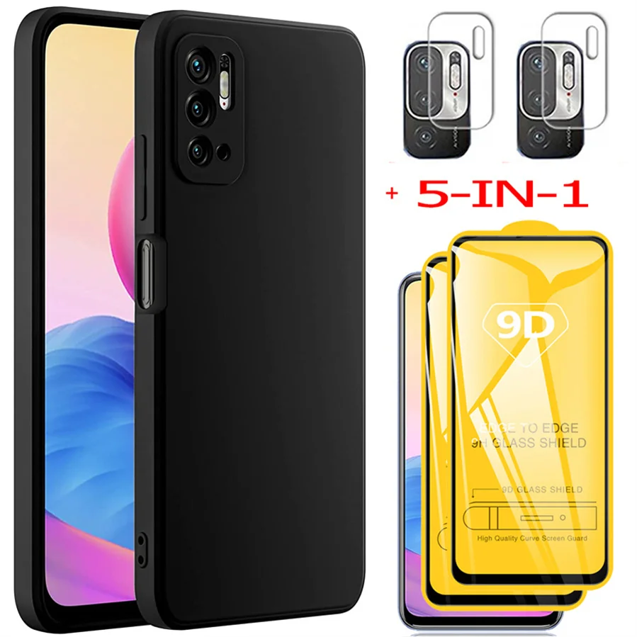 

5-in-1, matte case+glass for redmi note 10t 5g soft liquid tpu phone cases redmi nota 10s xiaomi redmi note10 pro cover note-10