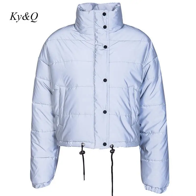 

Женская укороченная куртка, теплая Радужная Куртка оверсайз со светоотражающими вставками, на молнии, с длинным рукавом, на пуговицах, улич...