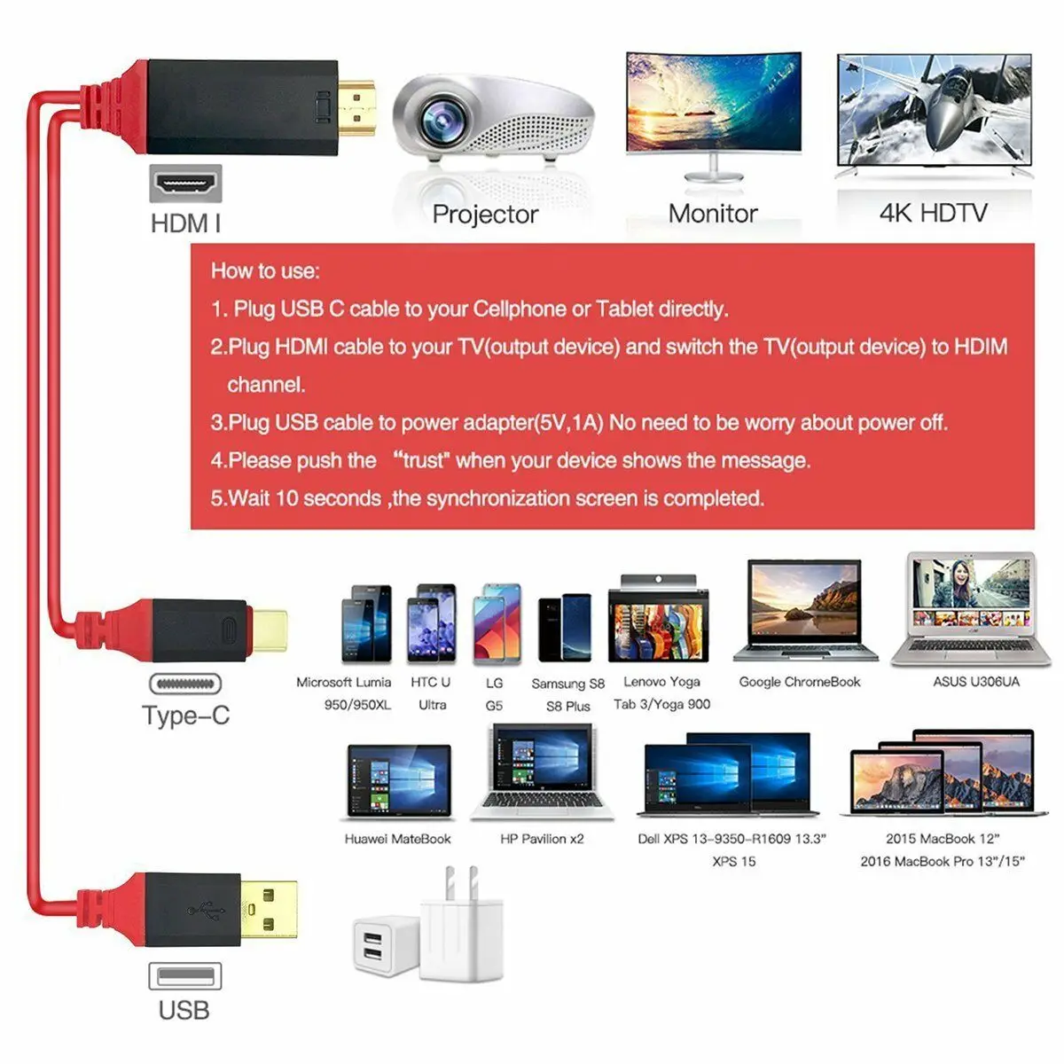 USB 3,1 type C к HDMI 2 м Кабель-адаптер конвертер Ultra HD 1080P 4k зарядка HDTV Видео кабель для samsung S8 S9 huawei P10 Plus