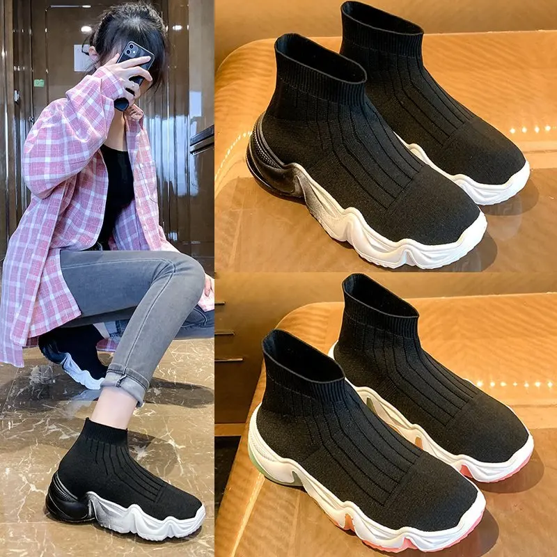 

Ins Popular Vulcanized Shoes Women 2020 Autumn/Winter Casual High-top Elastic Socks Shoes Female Comfortable Student Daddy Shoes