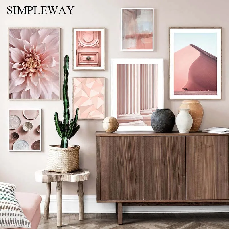 Настенный розовый абстрактный плакат в скандинавском стиле природа пейзаж