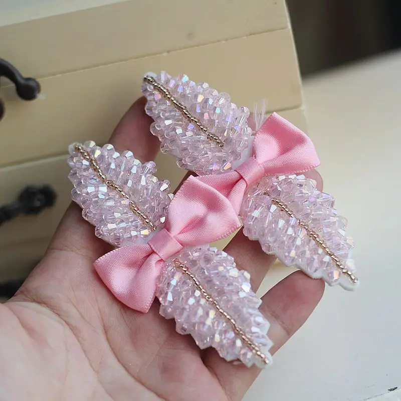 1 шт. розовый бант ручной работы 3D аппликация из блесток нашивка Цветочная