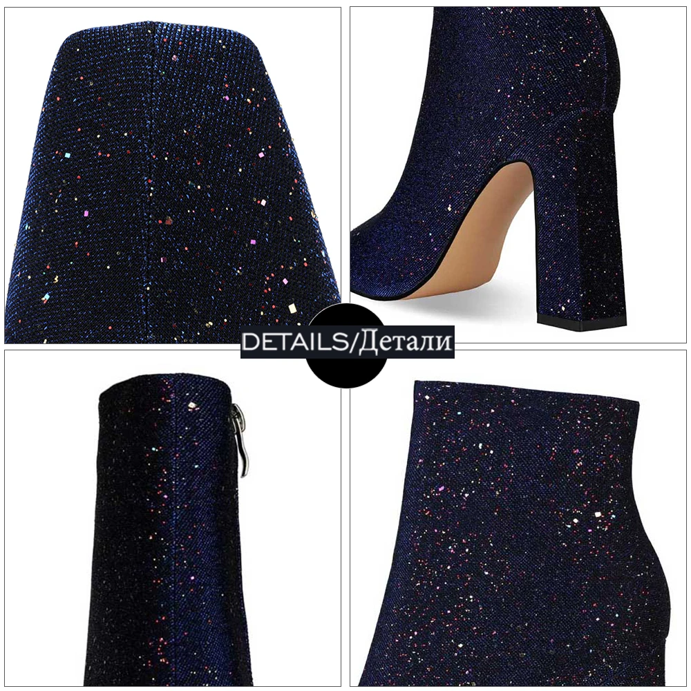

WETKISS Fashion Ladies Boots Bling Bling Party Shoes Woman Square Toe Thick High Heels Ankle Boots Women Stylish Booties Female