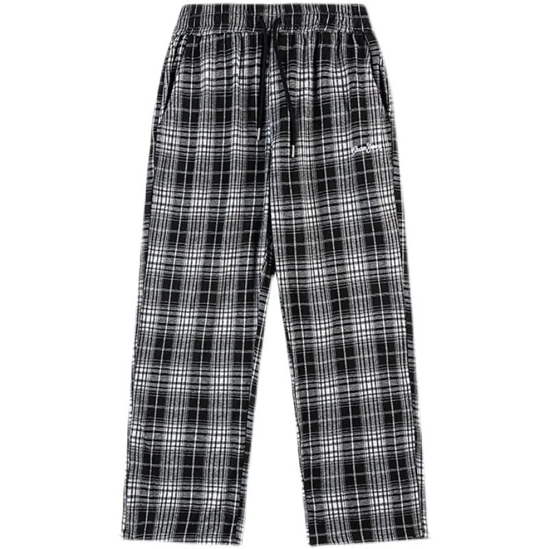 

2021 spring and autumn retro plaid color matching straight wide-leg pants male hip-hop loose wild drape casual pants