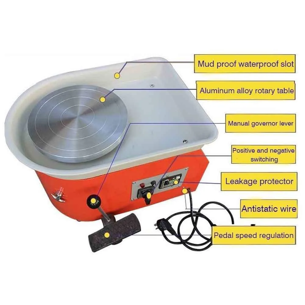 Rueda el&eacute;ctrica de cer&aacute;mica de 25cm, m&aacute;quina de cer&aacute;mica de 220V, 600W, Mini herramientas de formaci&oacute;n de cer&aacute;mica para obras de arte-3