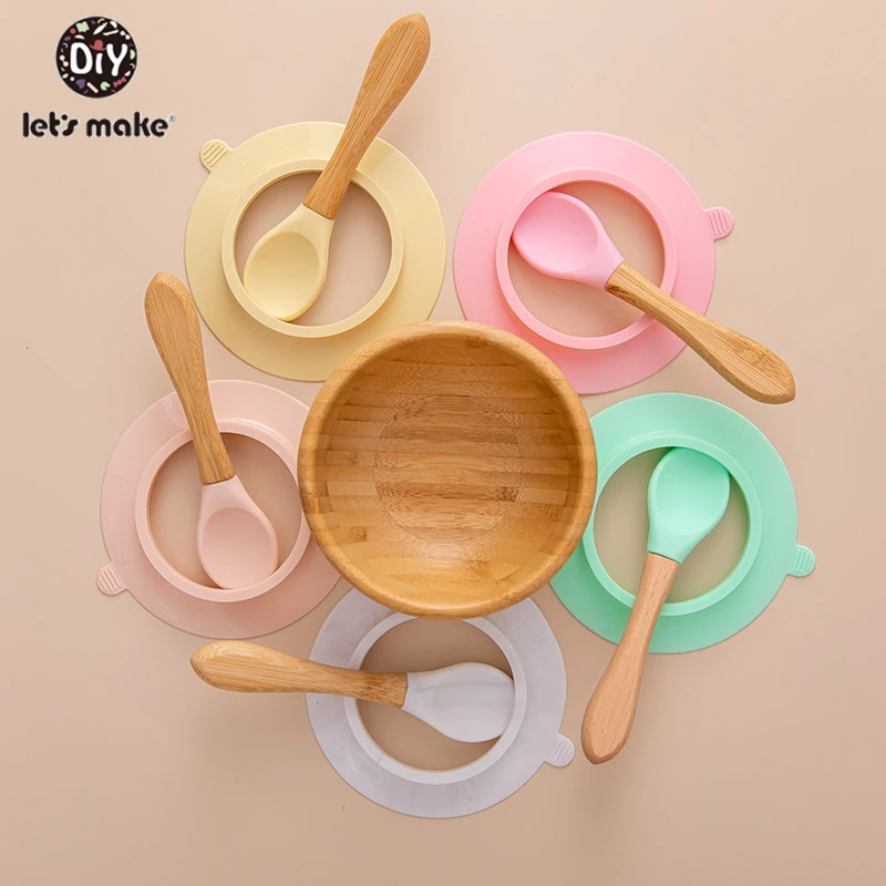 

1pc Baby Feeding Bowl Silicone Suction Plate Bamboo Children Tableware Dishes Food Grade Silicone Kid Dinner Plate Newborn Gifts