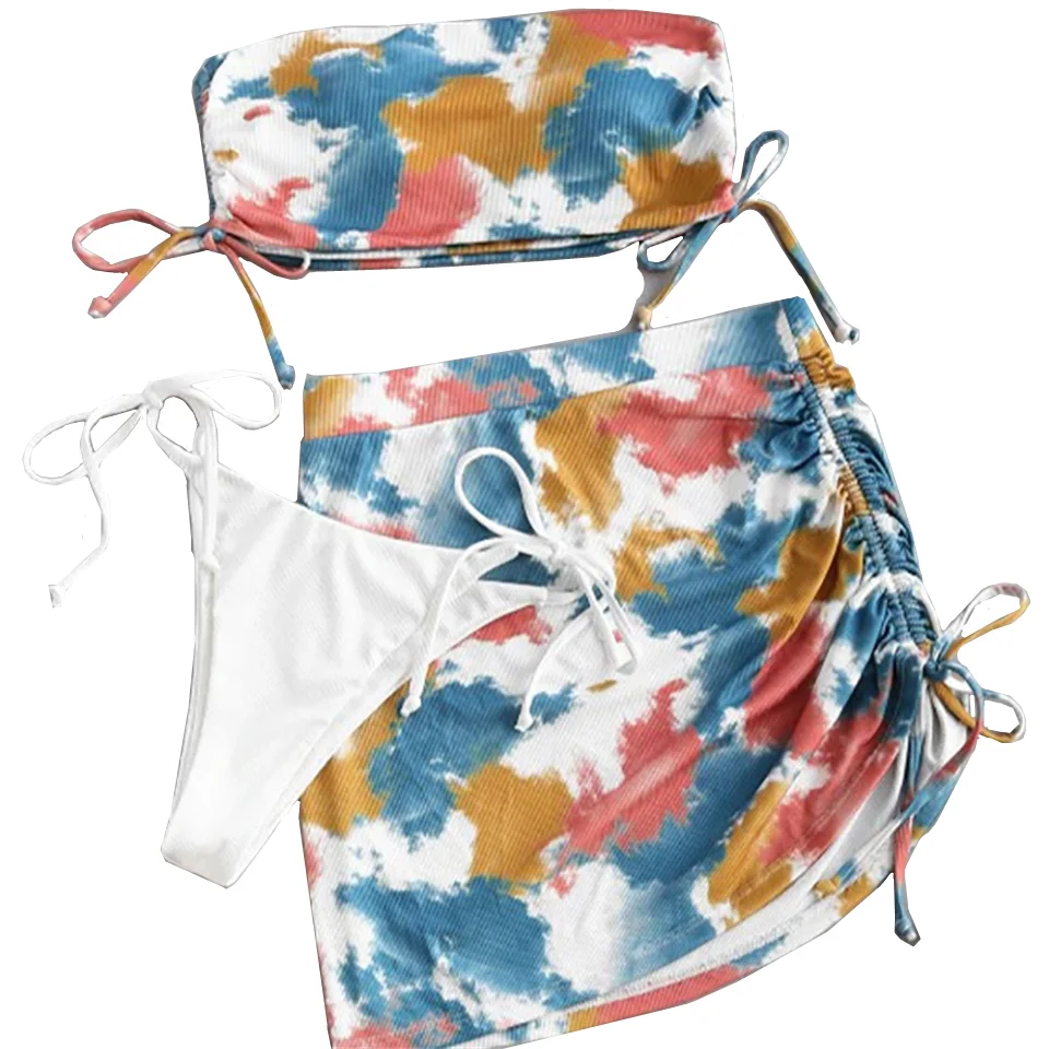 

3PCS Bandage Swimwear Women Mini Bikinis Swim Suit Sexy Bathing Suit Bandeau Bikini Sets Purple Biquini Mujer