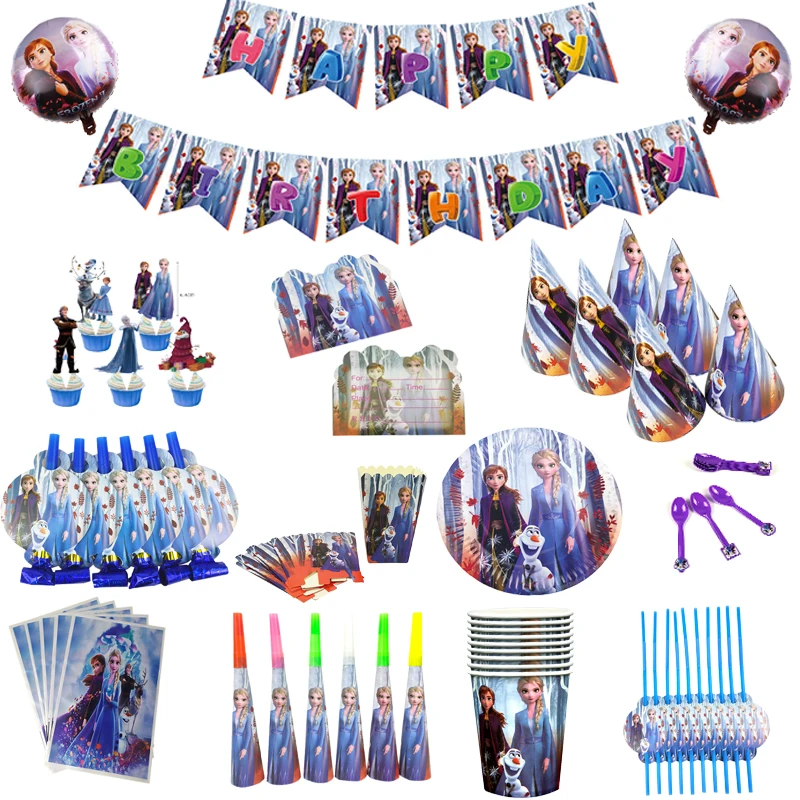 

Cartoon Disney Frozen 2 Theme Party Disposable Tableware Paper Cup Plate Tablecloth Girls Birthday Party Decoration Baby Shower
