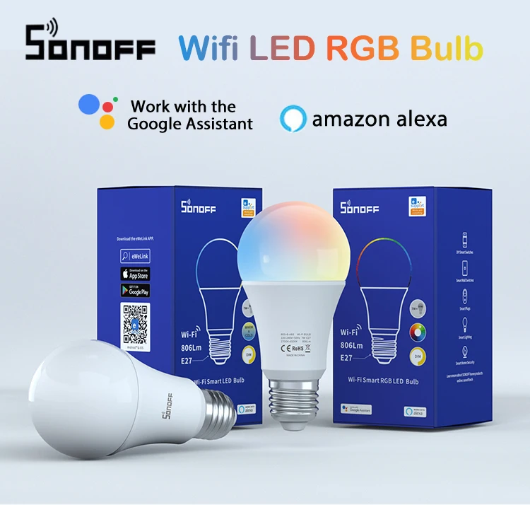 Умная Светодиодная лампа SONOFF E27 9 Вт с Wi-Fi регулируемой яркостью