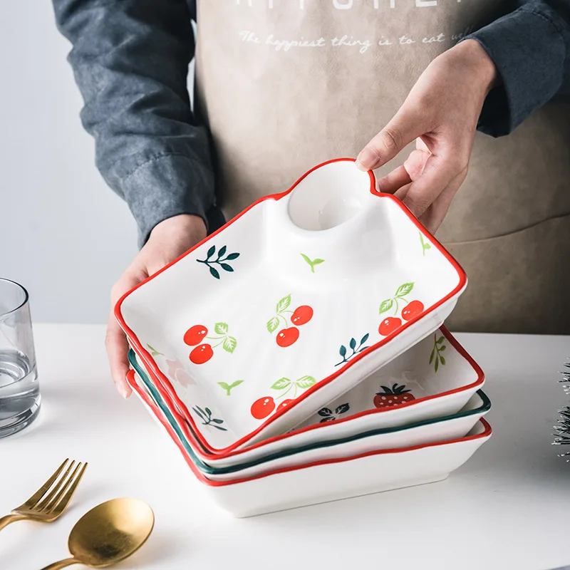 

Japanese Hand-painted Fruit Dumpling Dish with Vinegar Dish Daily Creative Square Ceramic Multi-purpose Dipping Tableware Dish
