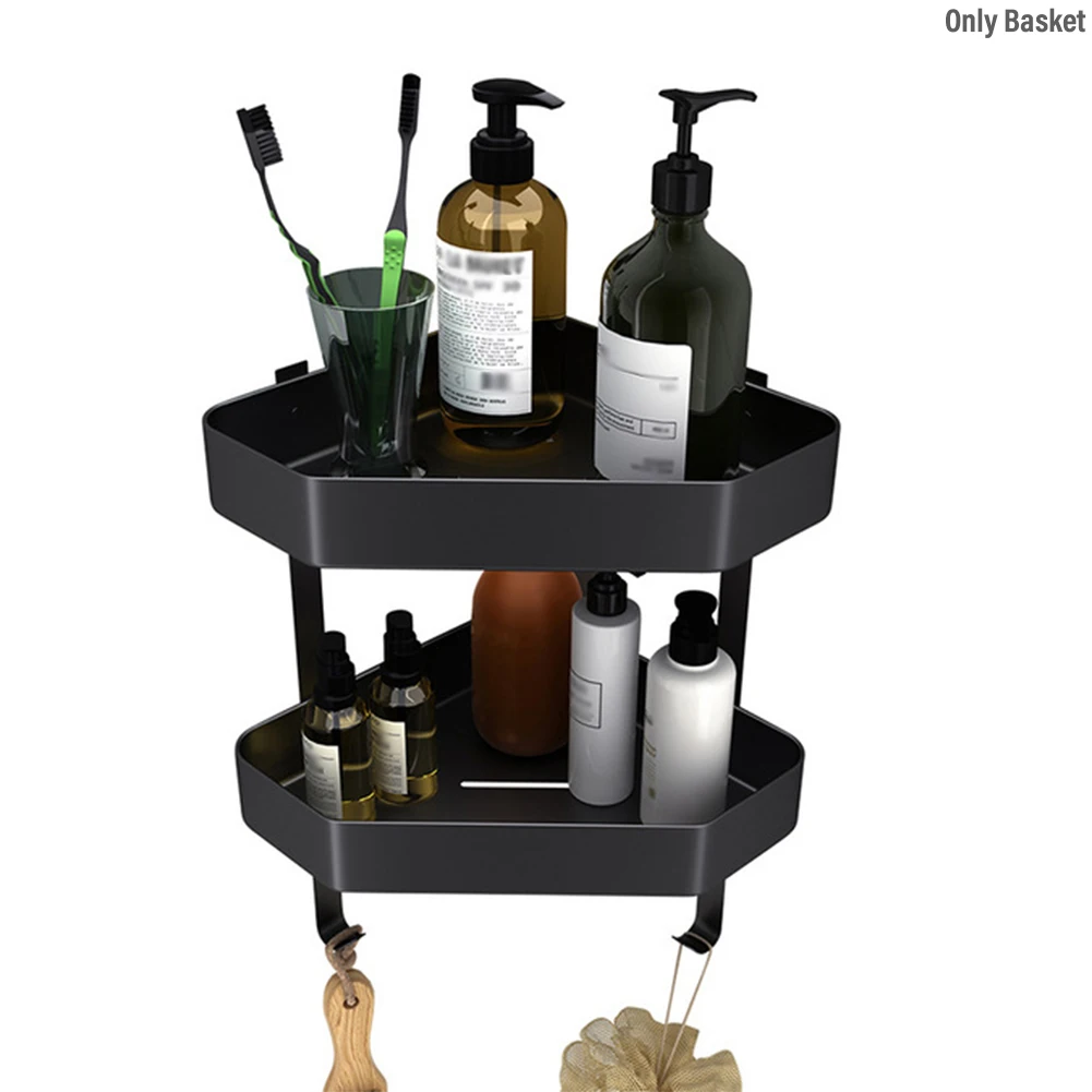 

Universal Bathroom 90 Degree Angle Space Saving Toilet Shower Shelf Double Basket Anti Rust Corner Storage Holder Wall Mounted