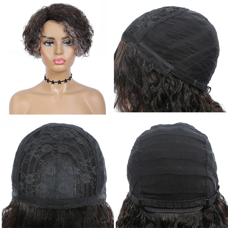 

Brazilian Wig Short Bob Full Machine Wigs For Black Women Black Silver Colored Curly Human Hair Wigs Non-Remy Hair IJOY