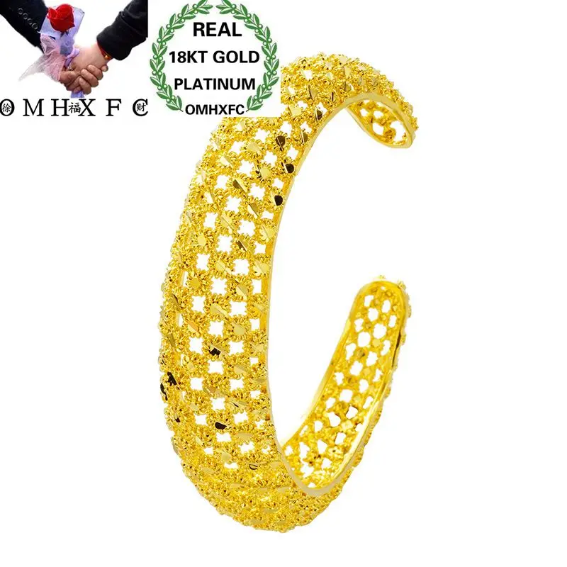 

OMHXFC Wholesale European Fashion Woman Girl Party Wedding Gift Vintage Hollow Flower 18KT Gold Open Bangles Bracelets BE40