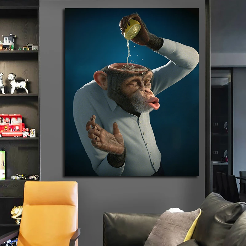 OUCAG забавная картина с изображением лимонной обезьяны на стену гориллы постер