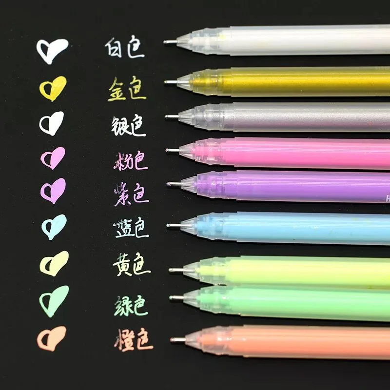 

9Pcs/lot 0.6mm White Ink Color Photo Album Gel Pen Stationery Office Learning Cute Scrapbooking Pen Unisex Pen Gift for Kids