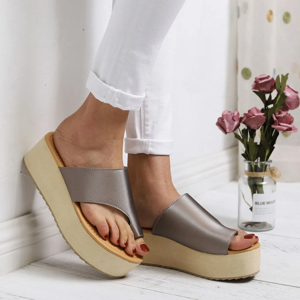 SAGACE Platform Wedges Slippers Women Plus Size Flip Flops Open-toed Fish Mouth Slipper Summer Beach Shoes Heel | Обувь