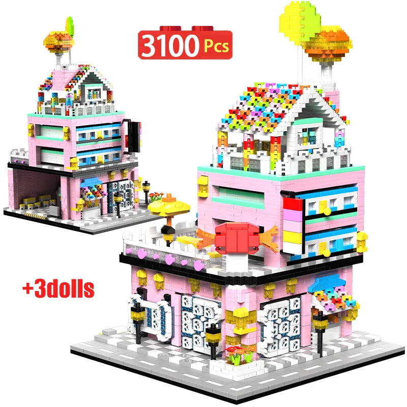 

3200pcs Mini City Commercial Street View Fast Food Architecture Building Blocks Friends Bar Figures Bricks Toys For Kids Gifts