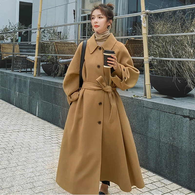 Женское зимнее высококачественное плотное шерстяное пальто средней длины