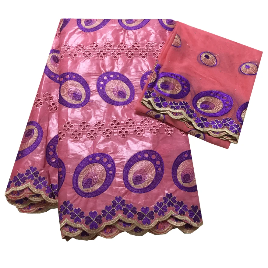 

Onion color Cotton African Beaded Bazin Riche Fabric Lace 2020 High Quality Lace Fabric Brocade Fabric 5+2 Yards