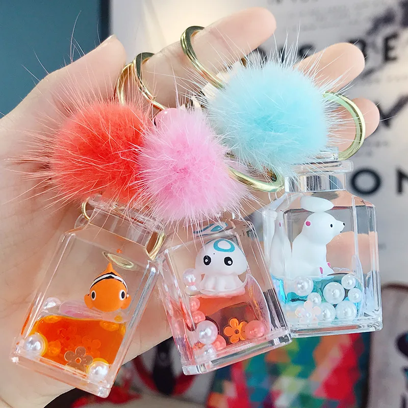 Новинка 2019 милые плавающие брелоки с животными и меховым шариком подвижные