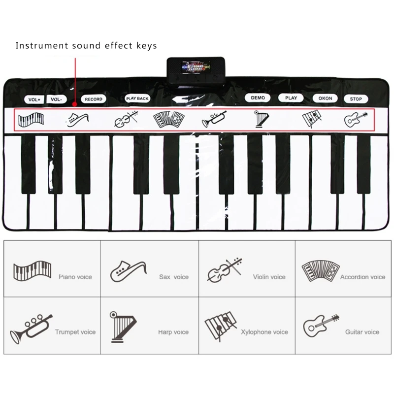 

24 Keys Multifunction Musical Piano Mat Keyboard Baby Play Mat Rug Musical Instrumnets Educational Toys for Kids Gifts DXAD
