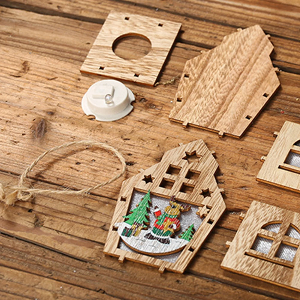 Attractive Christmas Snowman Santa LED Luminous Wood House Hanging Wedding Party Xmas Tree Decoration Exquisite workmanship | Дом и сад