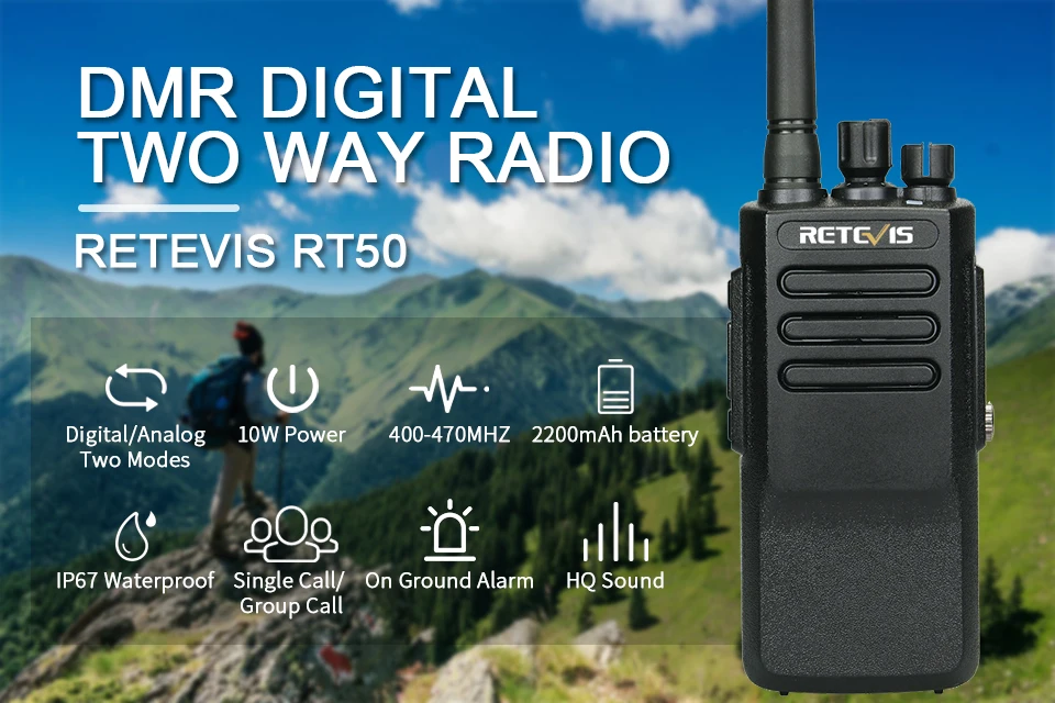 Высокая мощность DMR радио цифровой IP67 водонепроницаемый Walkie Talkie Retevis RT50 дисплей UHF VOX портативный двухсторонний радио Walkie-Talkie