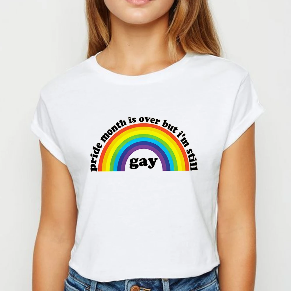 Повседневная футболка с надписью pride month is over I'm still gay круглым вырезом ropa mujer