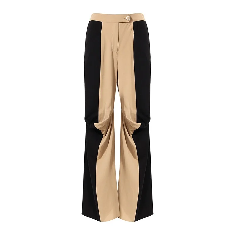 

Женские Плиссированные широкие брюки, Длинные свободные брюки цвета хаки контрастных цветов с высокой талией, весна-осень 2021, E930